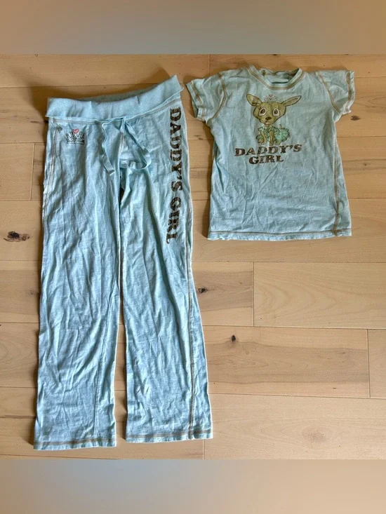 Y2K Aeropostale Lounge Set Fold Over Waist Pants & Baby Tee 100% Cotton Blue S - Picture 16 of 16